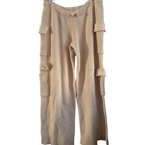 Edikted Beige Ribbed Wide Leg Pants